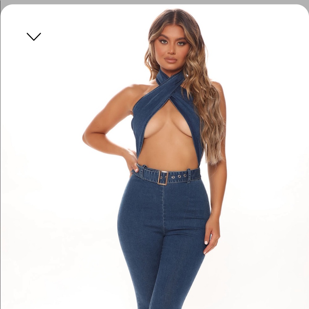 Denim halter top jumpsuit
